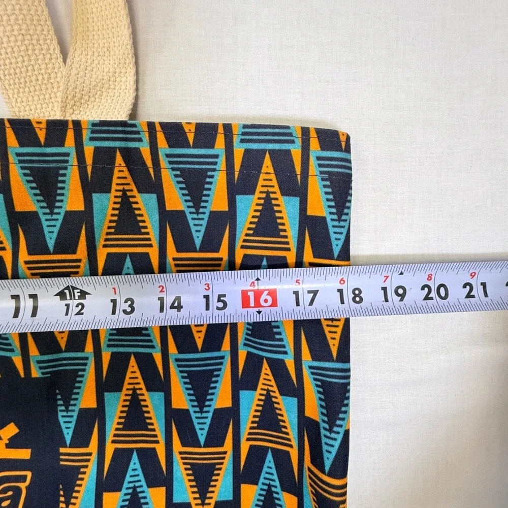 Teva Canvas Tote Bag‎ Geometric Triangle Pattern Navy Orange Teal Shopper